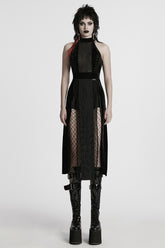 Black Halterneck Sleeveless Stitching Mesh Women's Gothic Dress